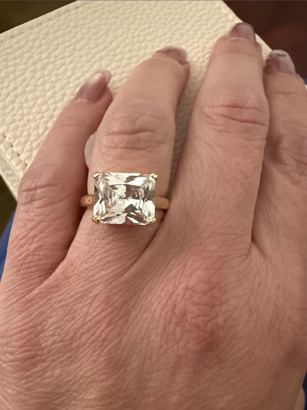 Gold-Filled Solitaire Ring with Large Clear Emerald-Cut Stone - Size 7
